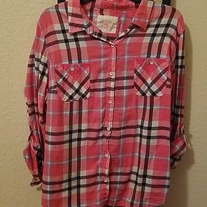 Pink plaid button up